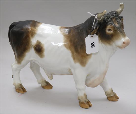 A Meissen bull H.28cm